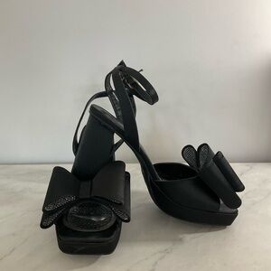 Dream Pairs Black Satin and Rhinestone Bow Heels 9.5